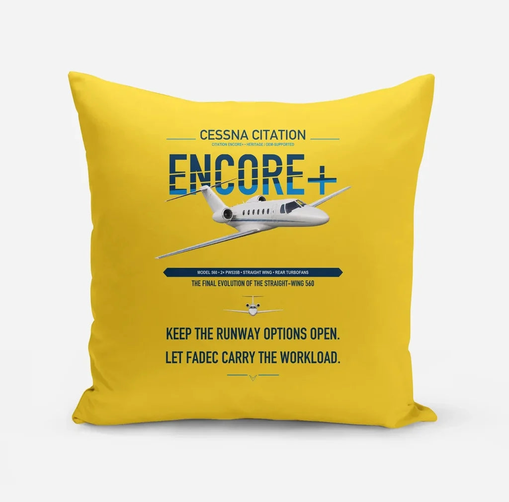 Cessna Citation Encore+ design on yellow pillow