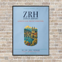 Thumbnail for Zurich Airport ZRH vertical canvas print - framed - light blue background