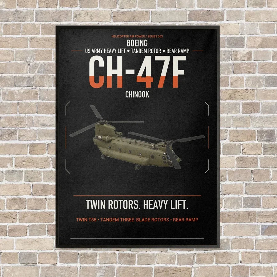 Boeing CH-47F Chinook vertical canvas print - framed - black background