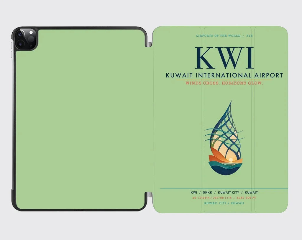 Kuwait International Airport (KWI) design on light green ipad tablet case