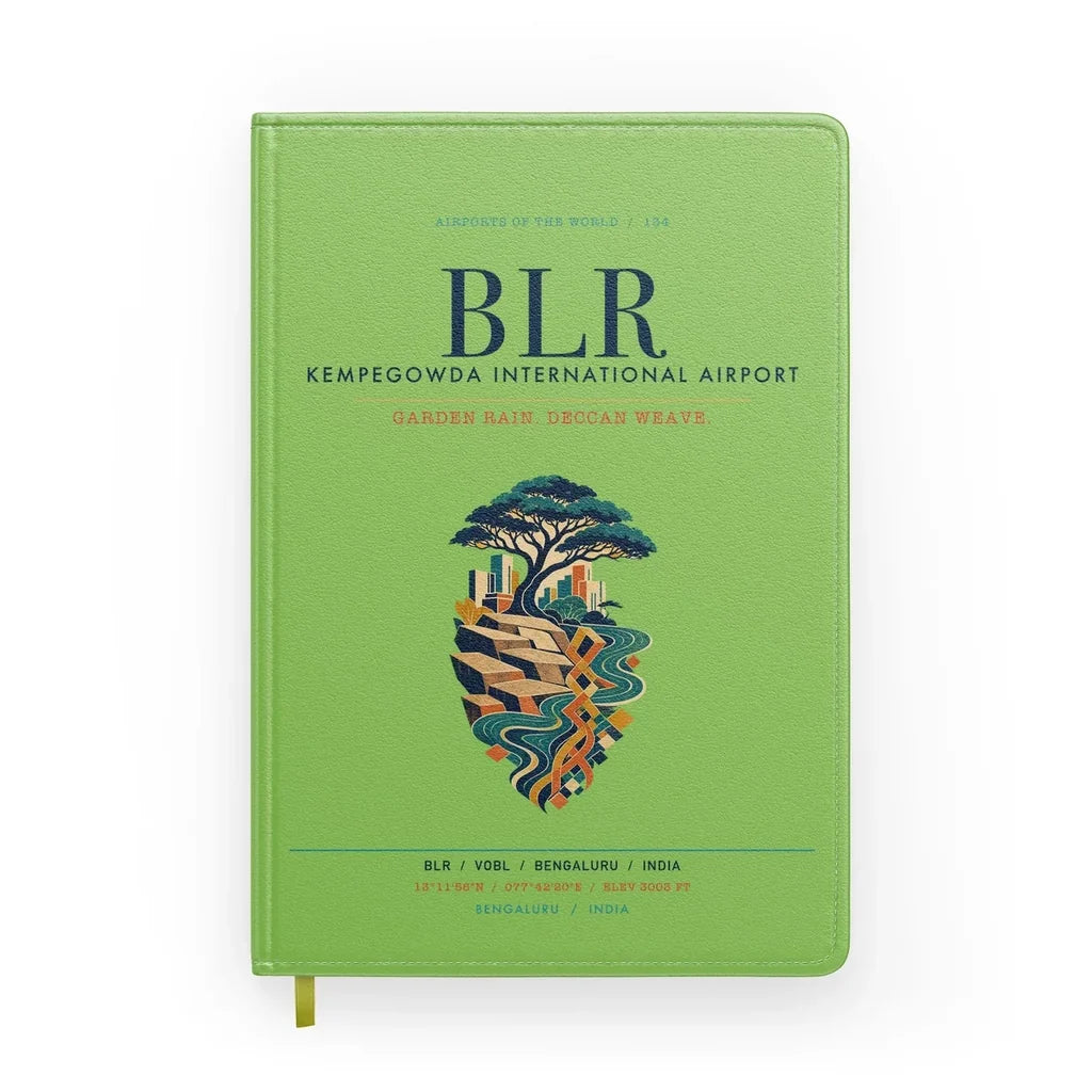 Kempegowda International Airport Bengaluru (BLR) design on light green notebook