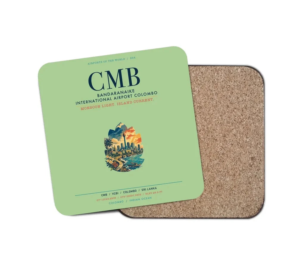 Bandaranaike International Airport Colombo (CMB) design on light green 1 piece coaster