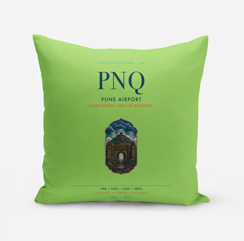 Pune Airport (PNQ) design on light green pillow