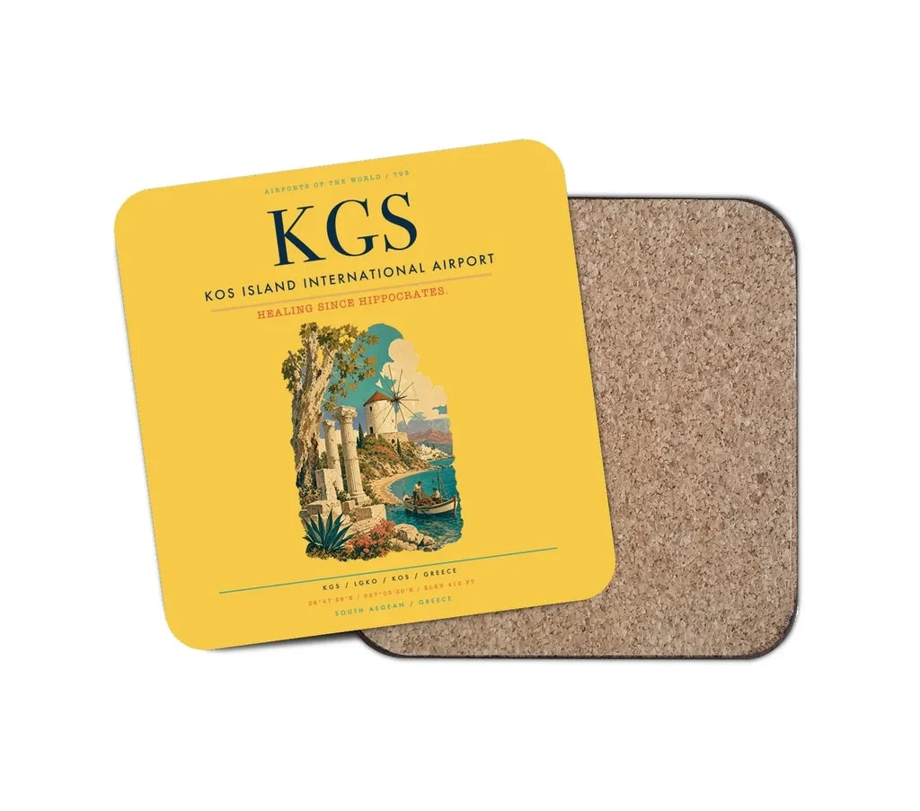 Kos Island International Airport (KGS) design on yellow 1 piece coaster