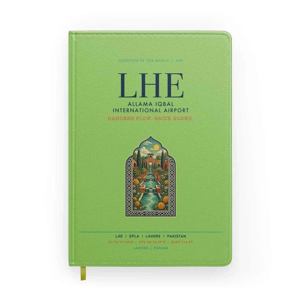 Allama Iqbal International Airport Lahore (LHE) design on light green notebook