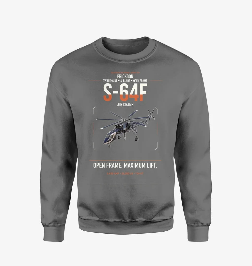 Erickson S-64F Air Crane design on gray sweatshirt