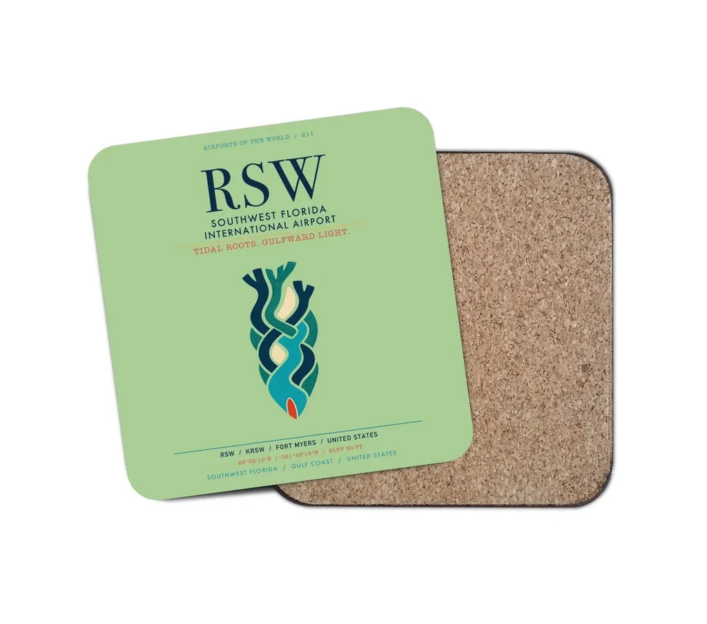 Southwest Florida International Airport (RSW) design on light green 1 piece coaster
