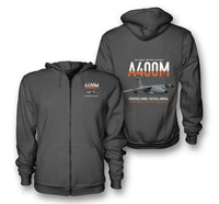 Thumbnail for Airbus A400M Atlas design on dark gray premium zipped hoodie, double-side print