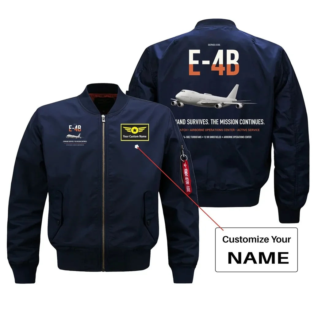 E-4B Nightwatch design on blue+name bomber jacket, double-side print
