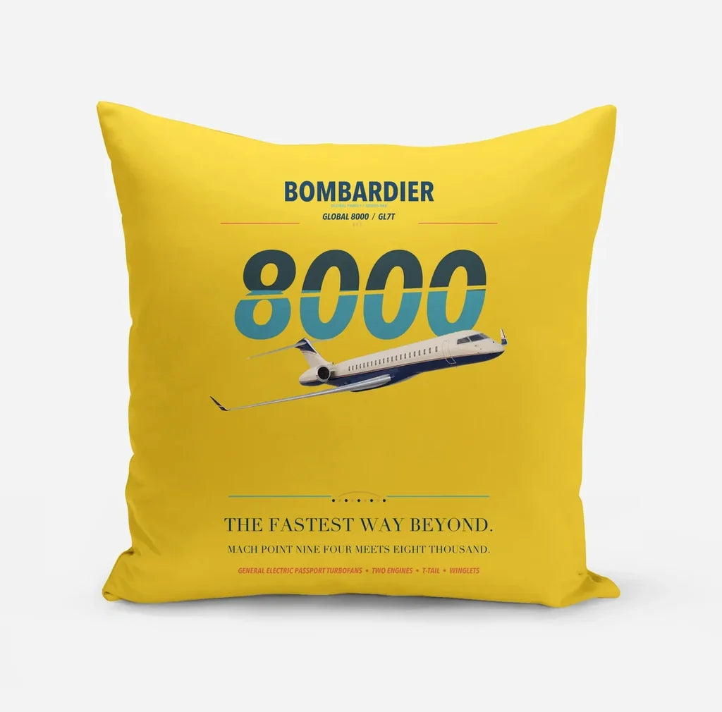 Bombardier Global 8000 design on yellow pillow