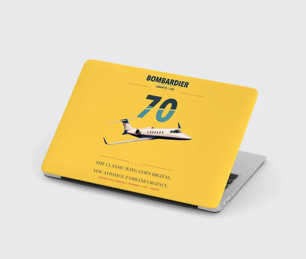 Bombardier Learjet 70 design on yellow MacBook case