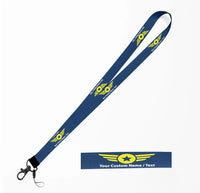 Thumbnail for Custom Name & Text (Badge 4) lanyard and ID holder in dark blue