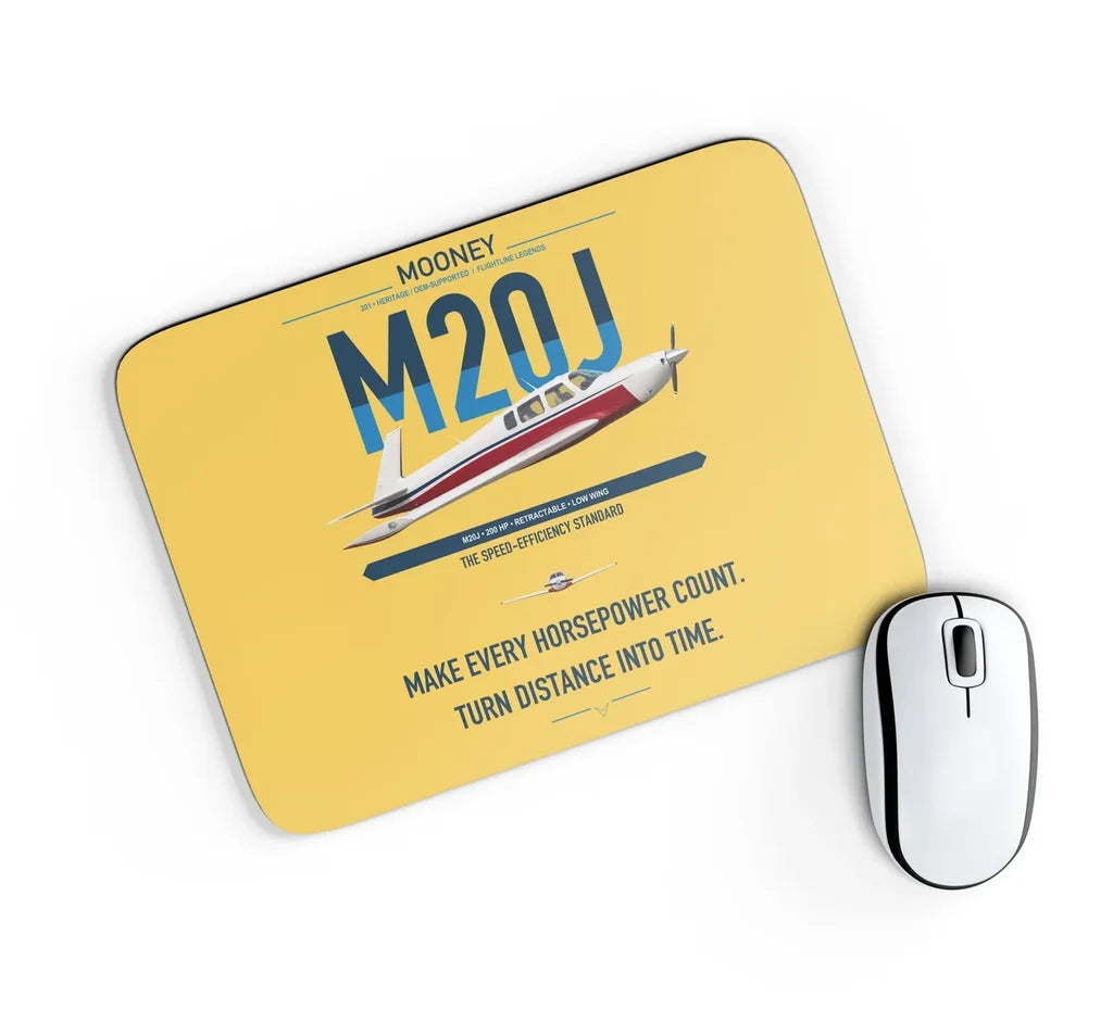 Mooney M20J 201 design on yellow rectangle mouse pad