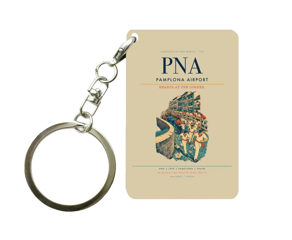 Pamplona Airport (PNA) design on beige key chain