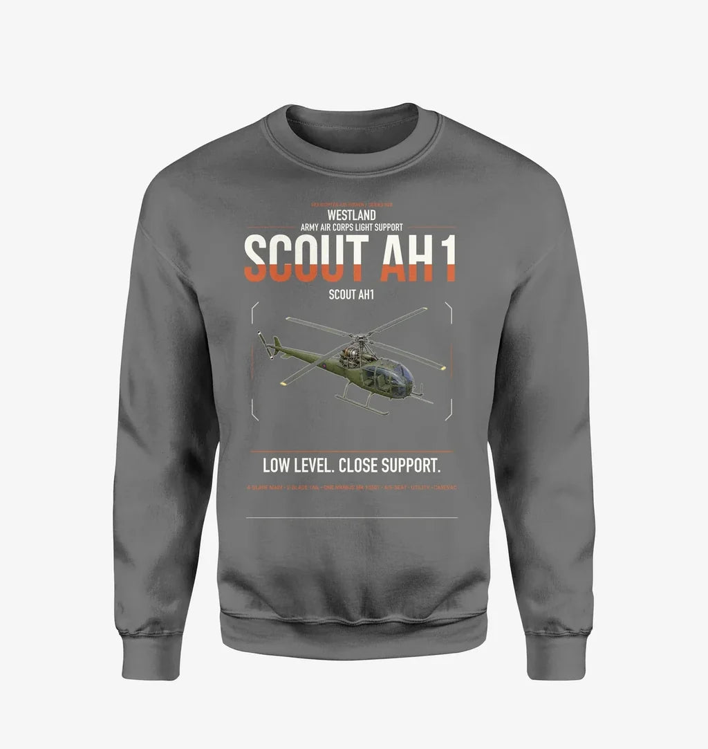 Westland Scout AH1 design on gray sweatshirt