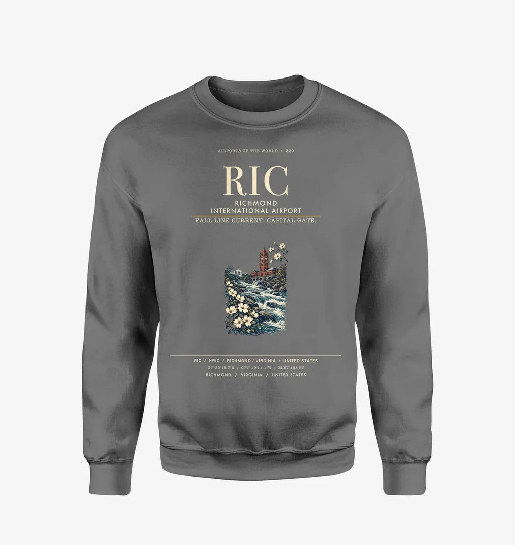 Richmond International Airport (RIC) design on gray sweatshirt