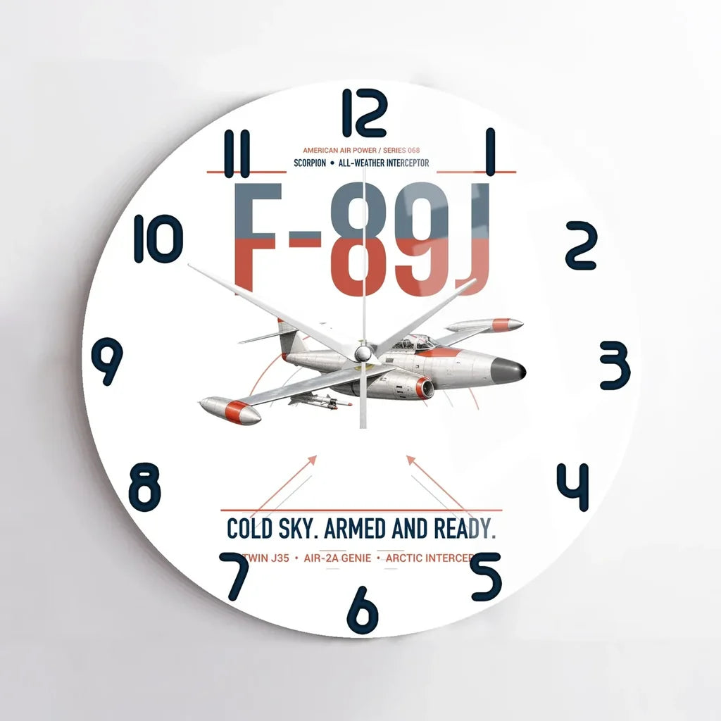 F-89J Scorpion design on white no frame wall clock