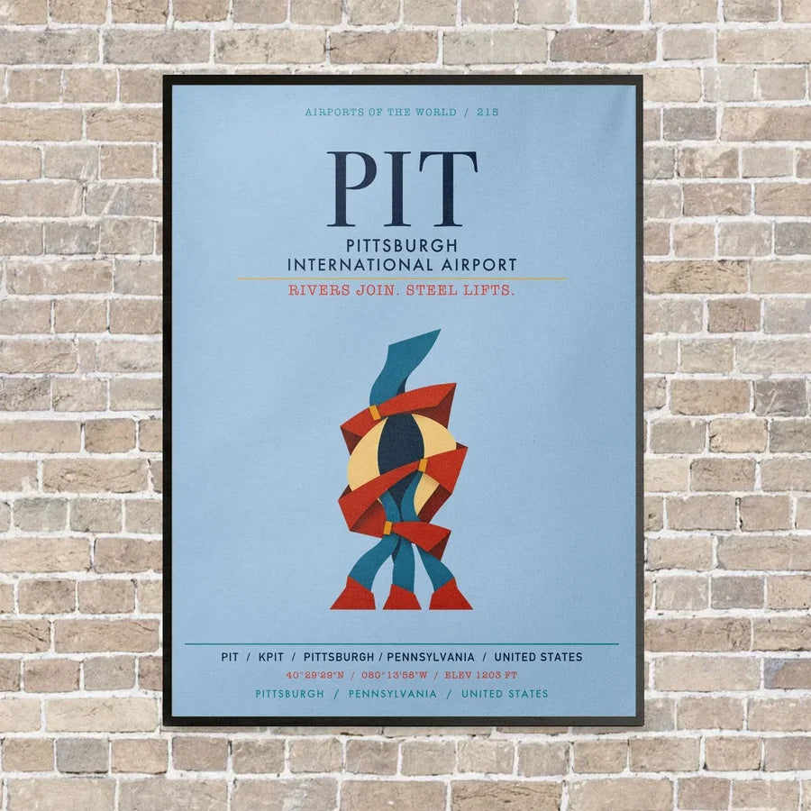 Pittsburgh International Airport PIT vertical canvas print - framed - light blue background