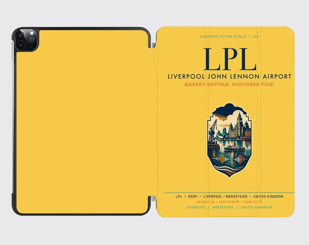 Liverpool John Lennon Airport (LPL) design on yellow ipad tablet case