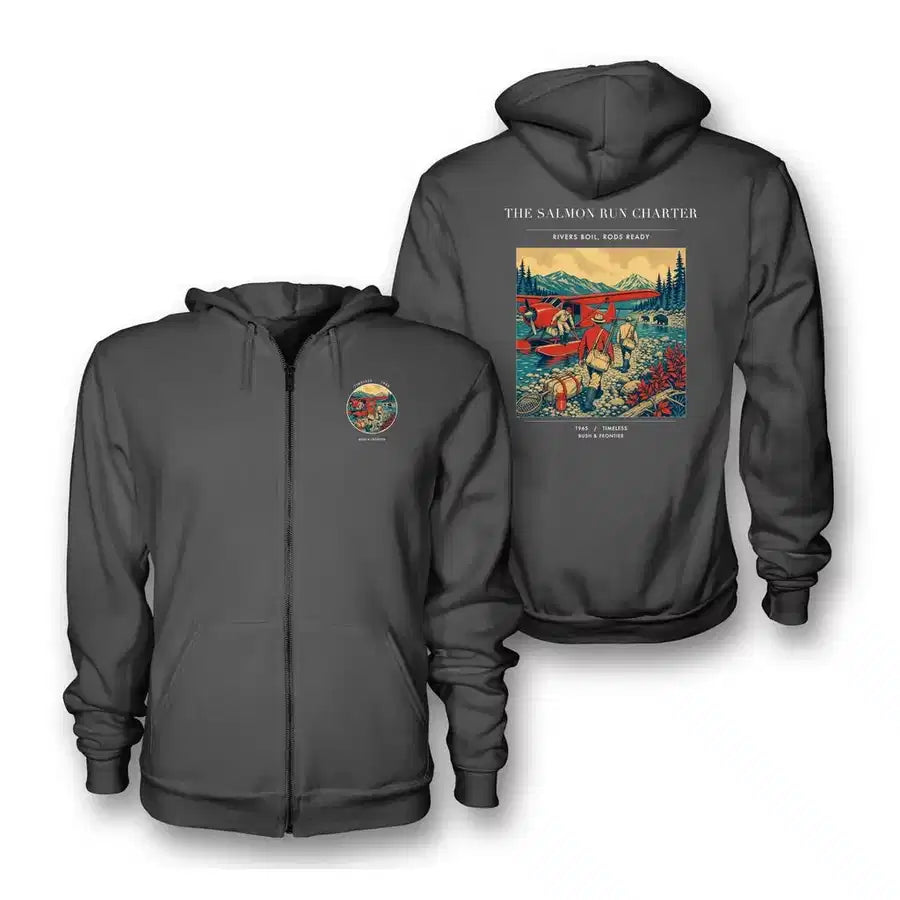 VINTAGE G4289 - The Salmon Run Charter - Premium Zipped Hoodie design on darkgray