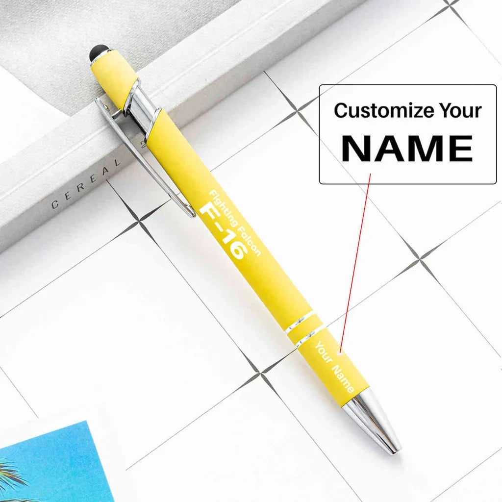 The Fighter Jet 16 Silhouette touch pen - yellow with name