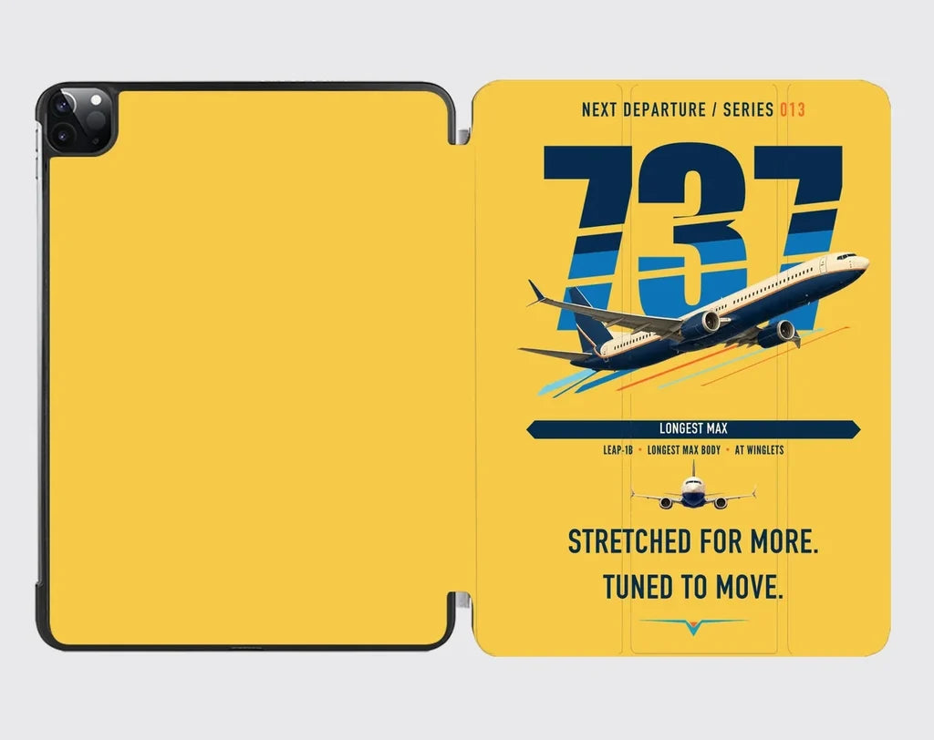 Boeing 737 MAX 10 design on yellow ipad tablet case