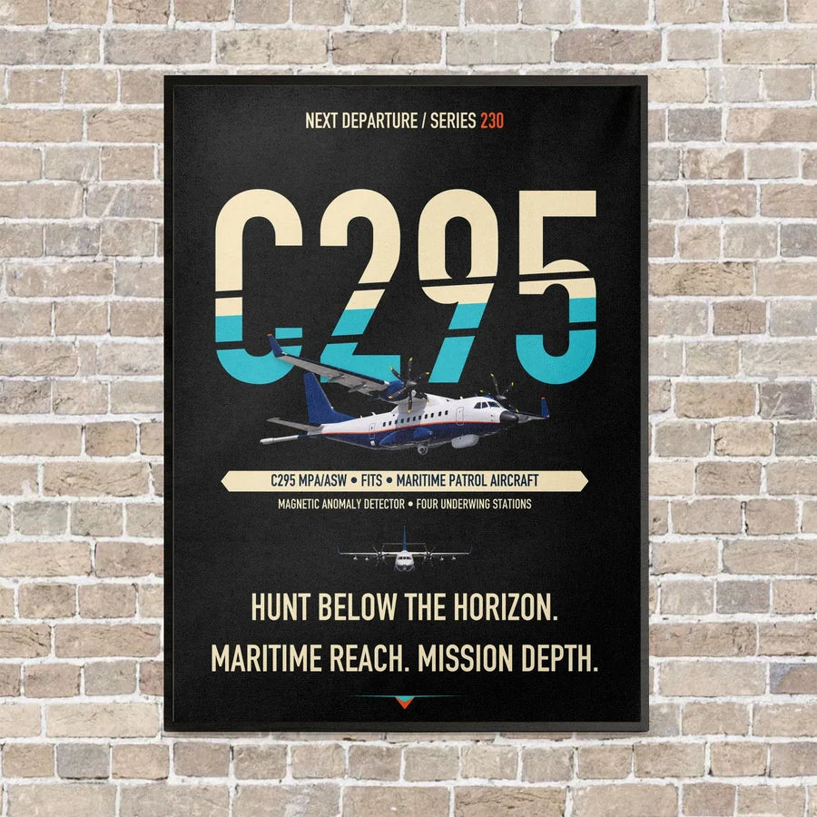 Airbus C295 MPA/ASW vertical canvas print - framed - black background