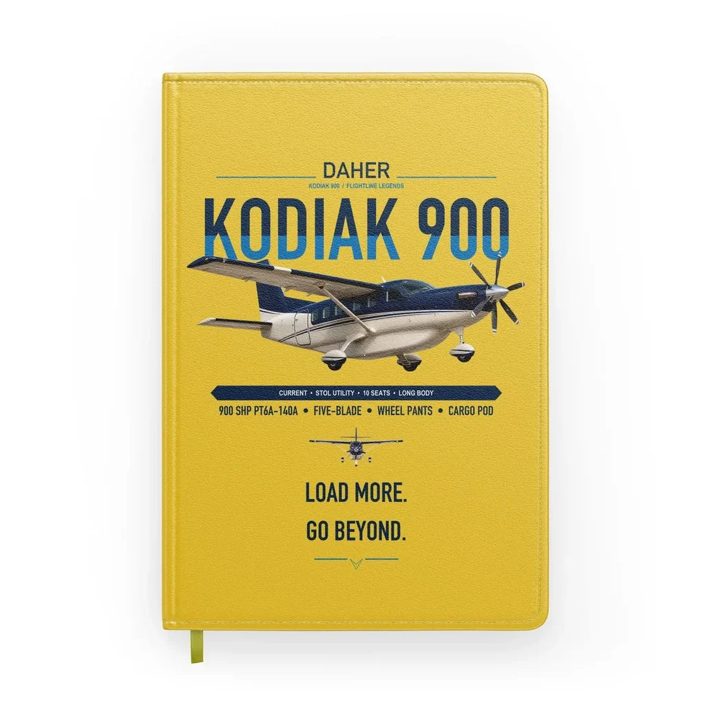 Daher Kodiak 900 design on yellow notebook