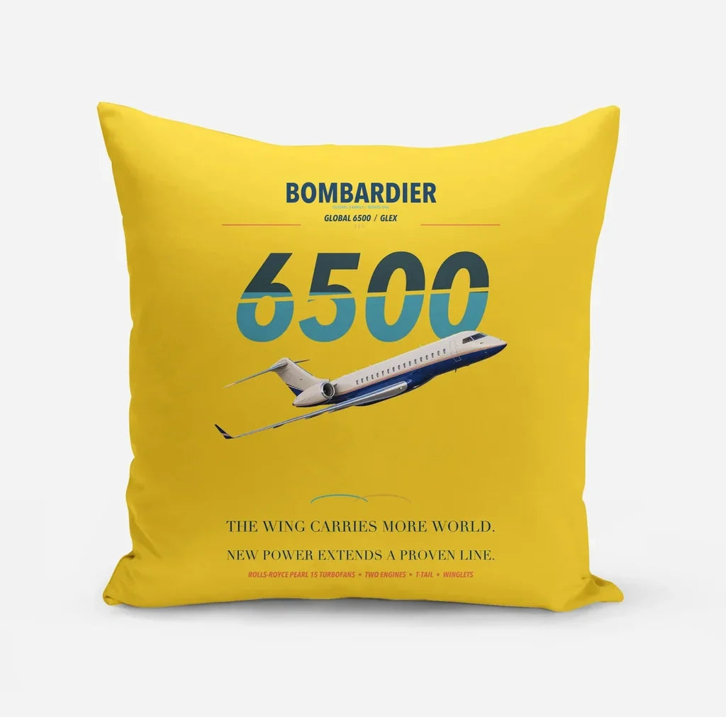 Bombardier Global 6500 design on yellow pillow