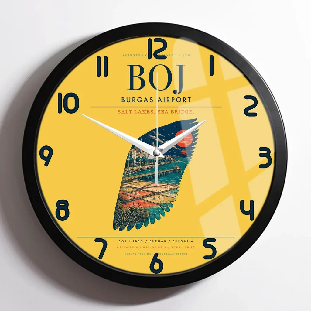 Burgas Airport BOJ Wall-Clock Framed - Yellow