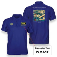 Thumbnail for VINTAGE G4168 - The Fabric And Dope Shop - Double-Side Polo T-Shirt design on blue+name