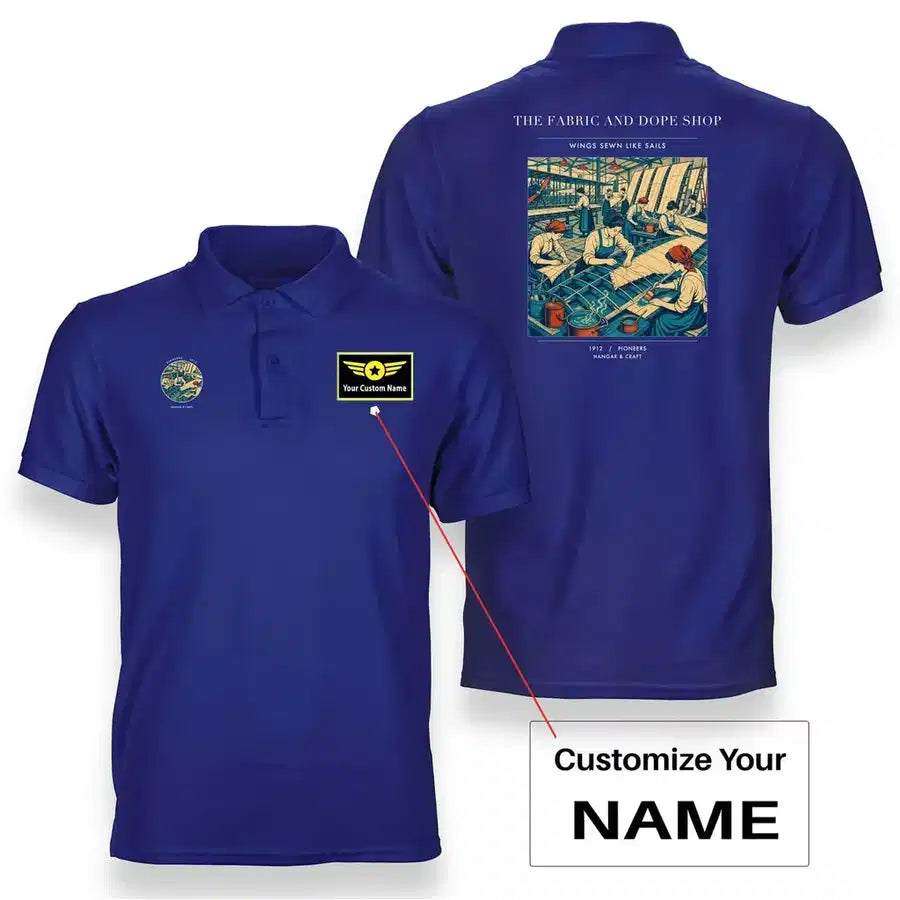 VINTAGE G4168 - The Fabric And Dope Shop - Double-Side Polo T-Shirt design on blue+name