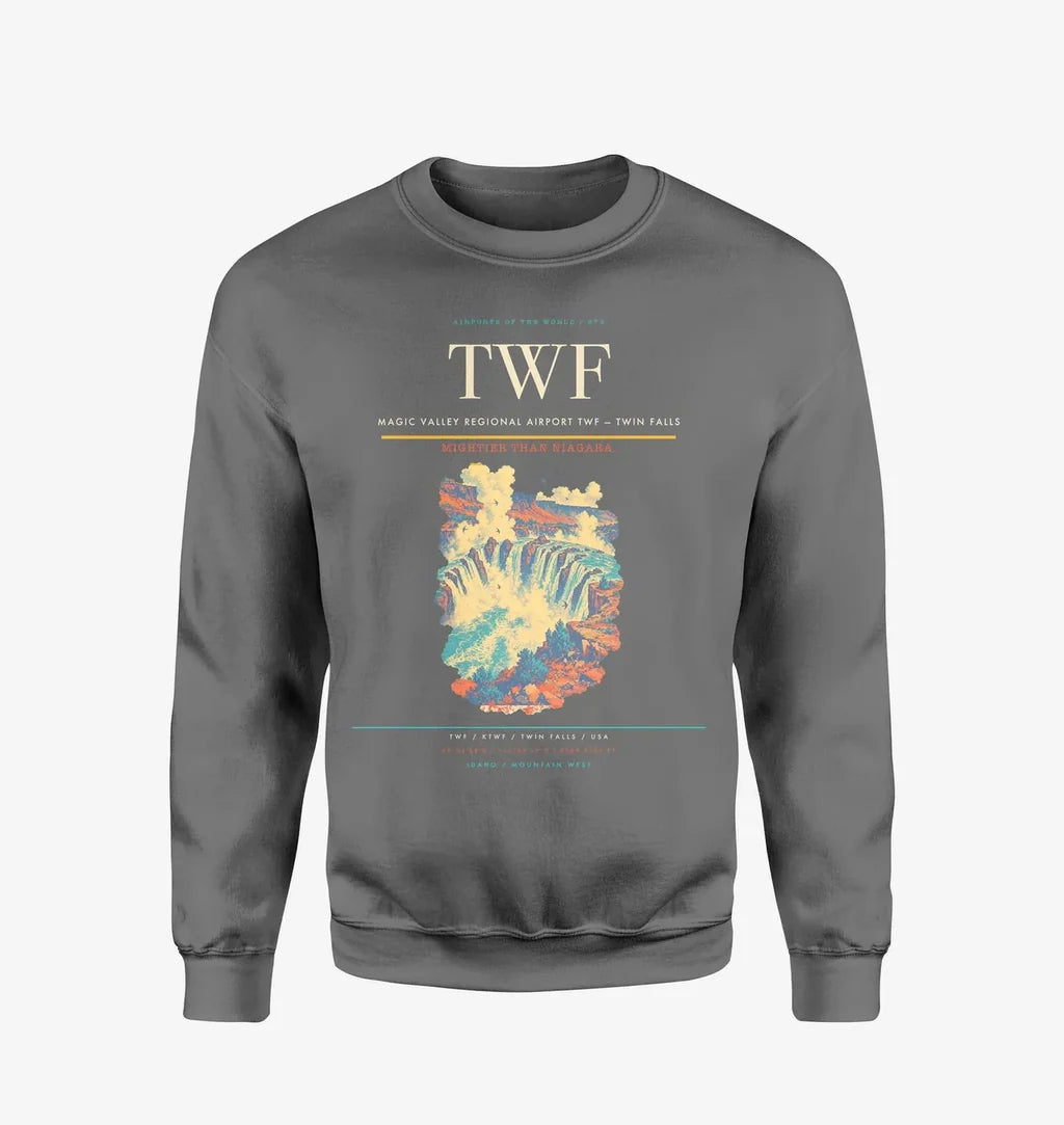 Magic Valley Regional Airport (TWF) design on gray sweatshirt
