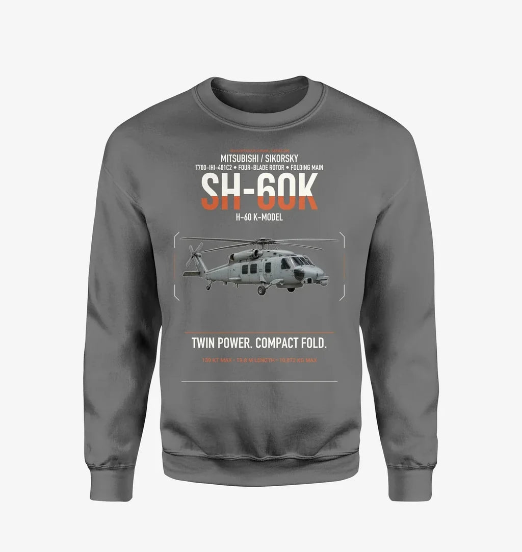 Mitsubishi Sikorsky SH-60K design on gray sweatshirt