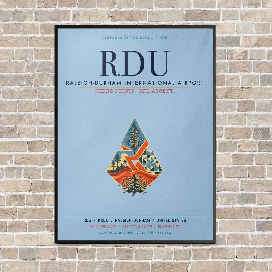 Raleigh-Durham International Airport RDU vertical canvas print - framed - light blue background