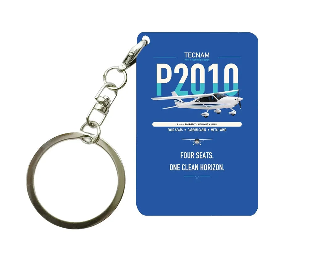 Tecnam P2010 design on blue designed key chain, double-side print