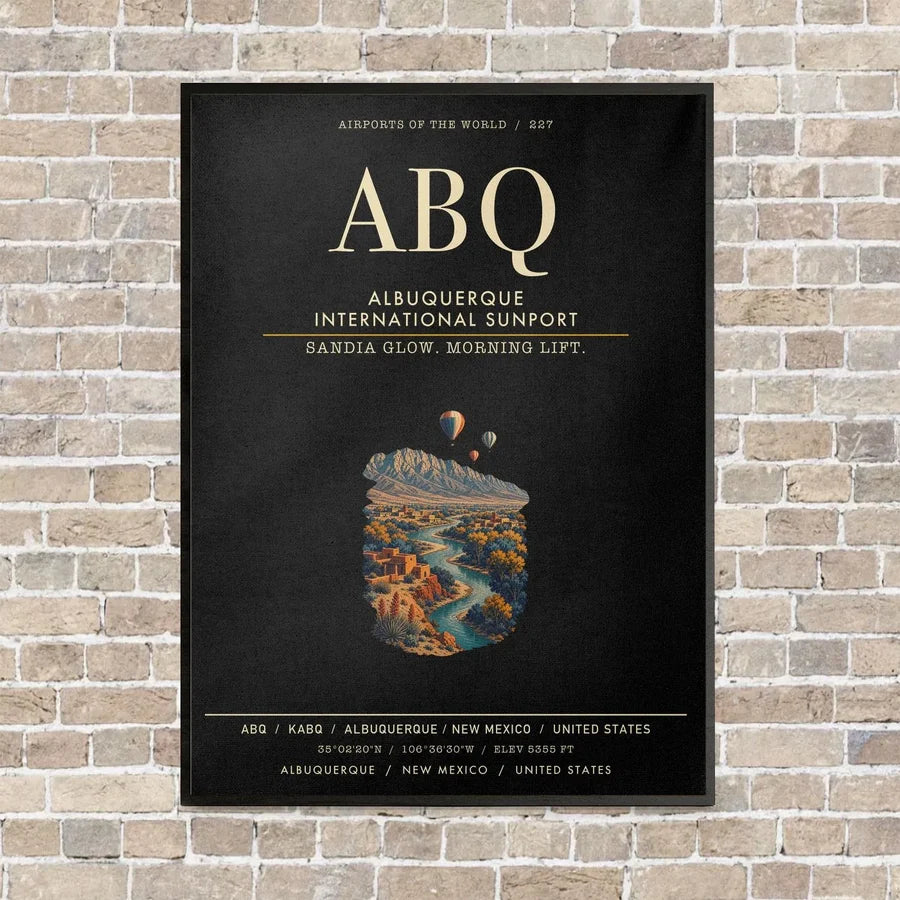 Albuquerque International Sunport ABQ vertical canvas print - framed - black background