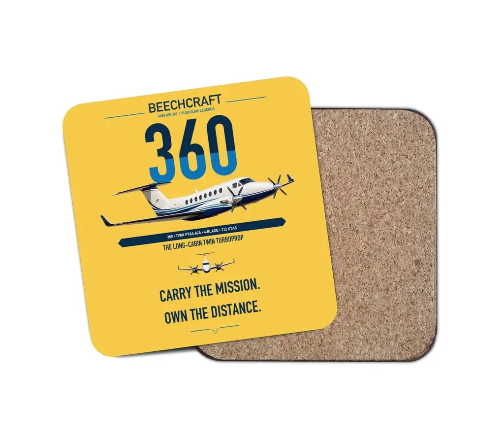 Beechcraft King Air 360 design on yellow 1 piece coaster