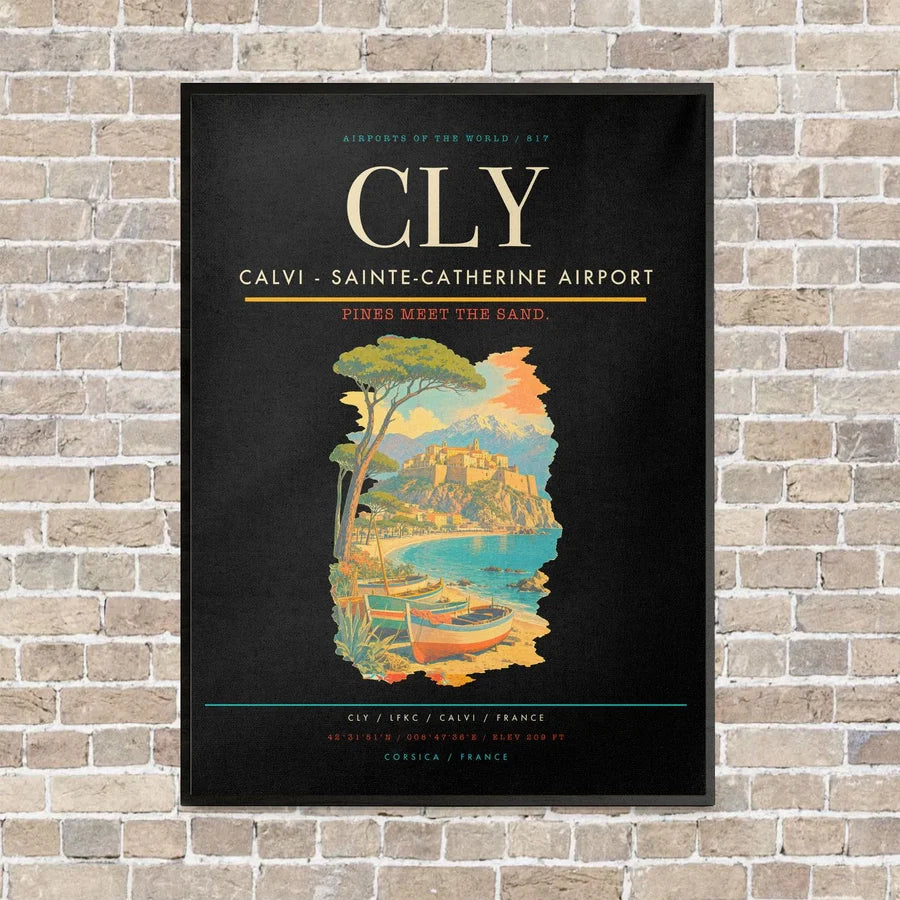 Calvi - Sainte-Catherine Airport CLY vertical canvas print - framed - black background