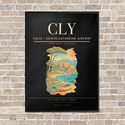 Calvi - Sainte-Catherine Airport CLY vertical canvas print - framed - black background