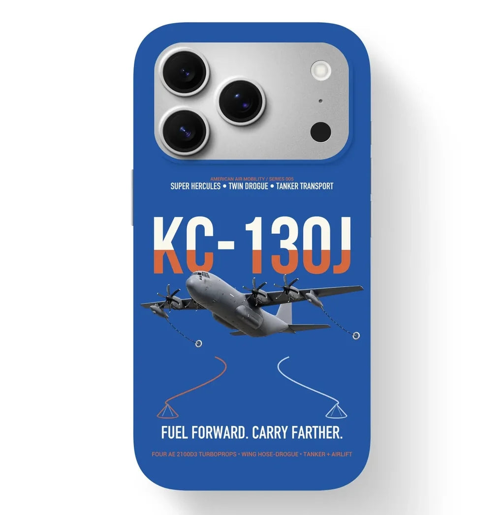 KC-130J SUPER HERCULES design on blue magsafe iphone case, for iPhone 17 Pro