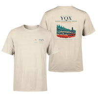 Thumbnail for Gander International Airport (YQX) design printed on beige double-side t-shirt