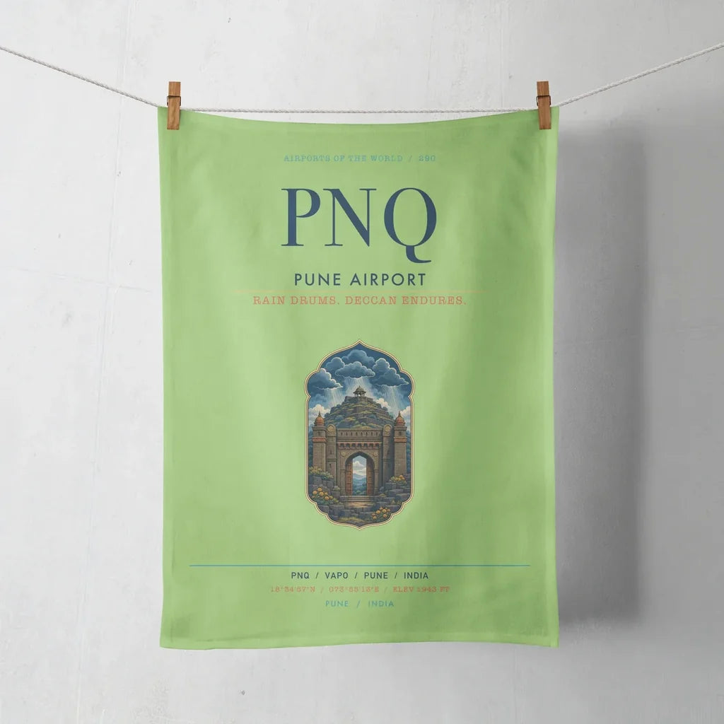 Pune Airport (PNQ) design on light green towel