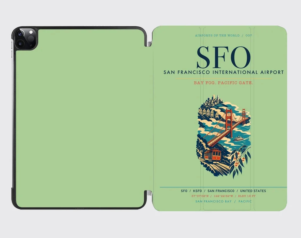 San Francisco International Airport (SFO) design on light green ipad tablet case