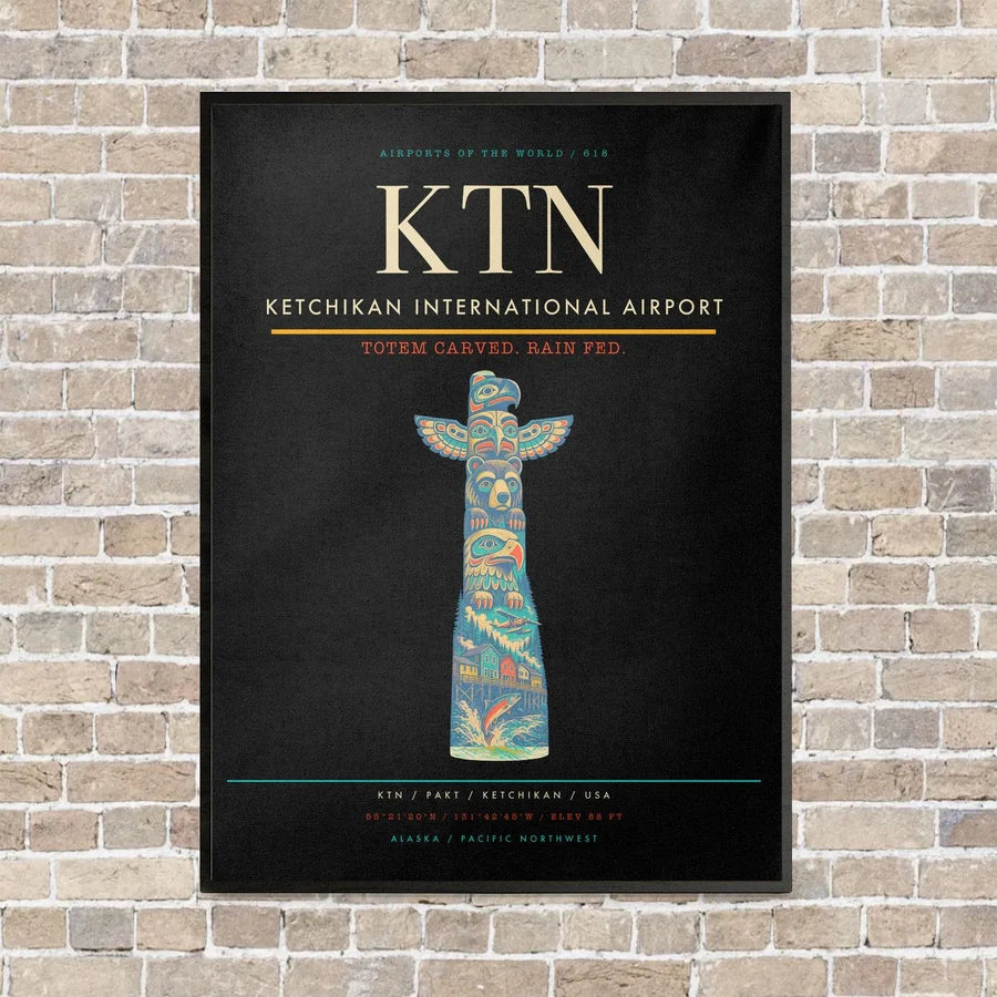 Ketchikan International Airport KTN vertical canvas print - framed - black background