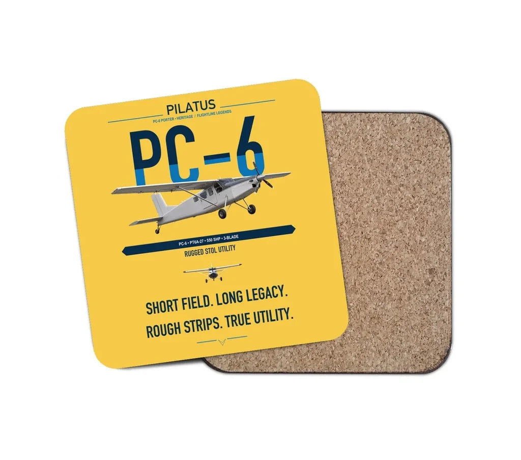 Pilatus PC-6 Porter design on yellow 1 piece coaster