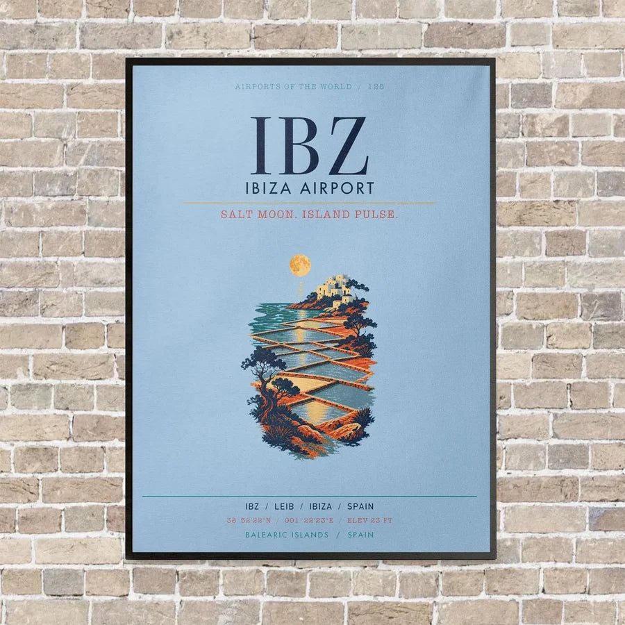 Ibiza Airport IBZ vertical canvas print - framed - light blue background