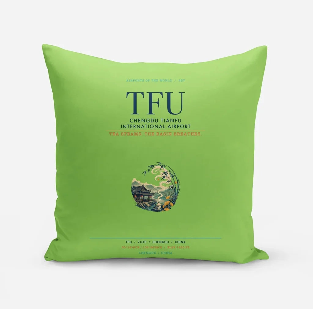 Chengdu Tianfu International Airport (TFU) design on light green pillow