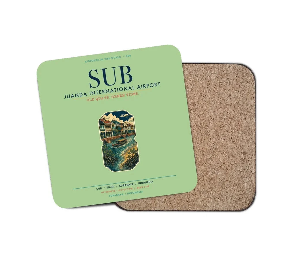 Juanda International Airport Surabaya (SUB) design on light green 1 piece coaster