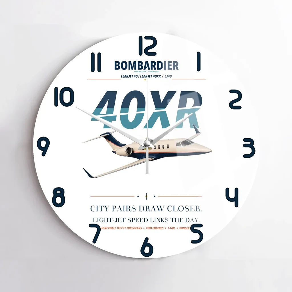 Bombardier Learjet 40XR design on white no frame wall clock